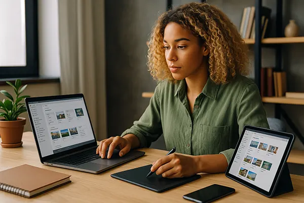 Person arbeitet am Tablet